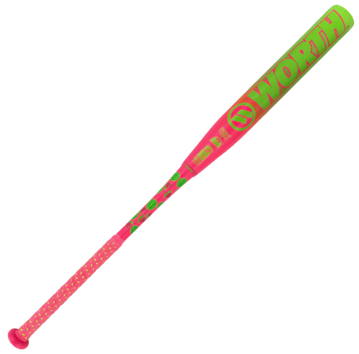 2025 WORTH LEGIT WATERMELON HIGHLIGHTER SERIES XL USSSA SLOWPITCH SOFTBALL BAT: WSU5LHL SHAVED ROLLED